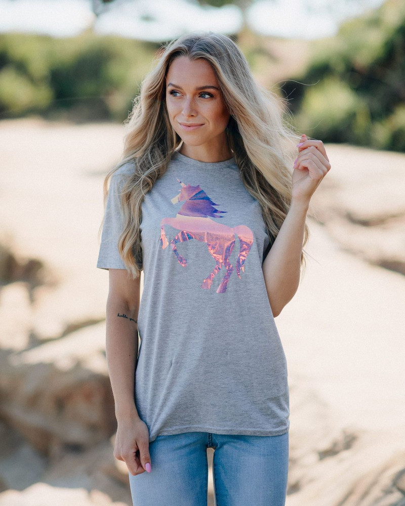 SUMMER UNICORN SLIM T-SHIRT LIGHT GREY