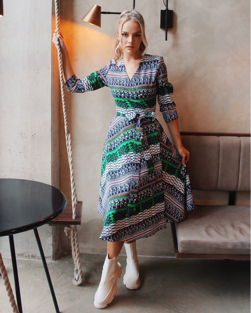 MOON MIDI DRESS ORNAMENT GREEN