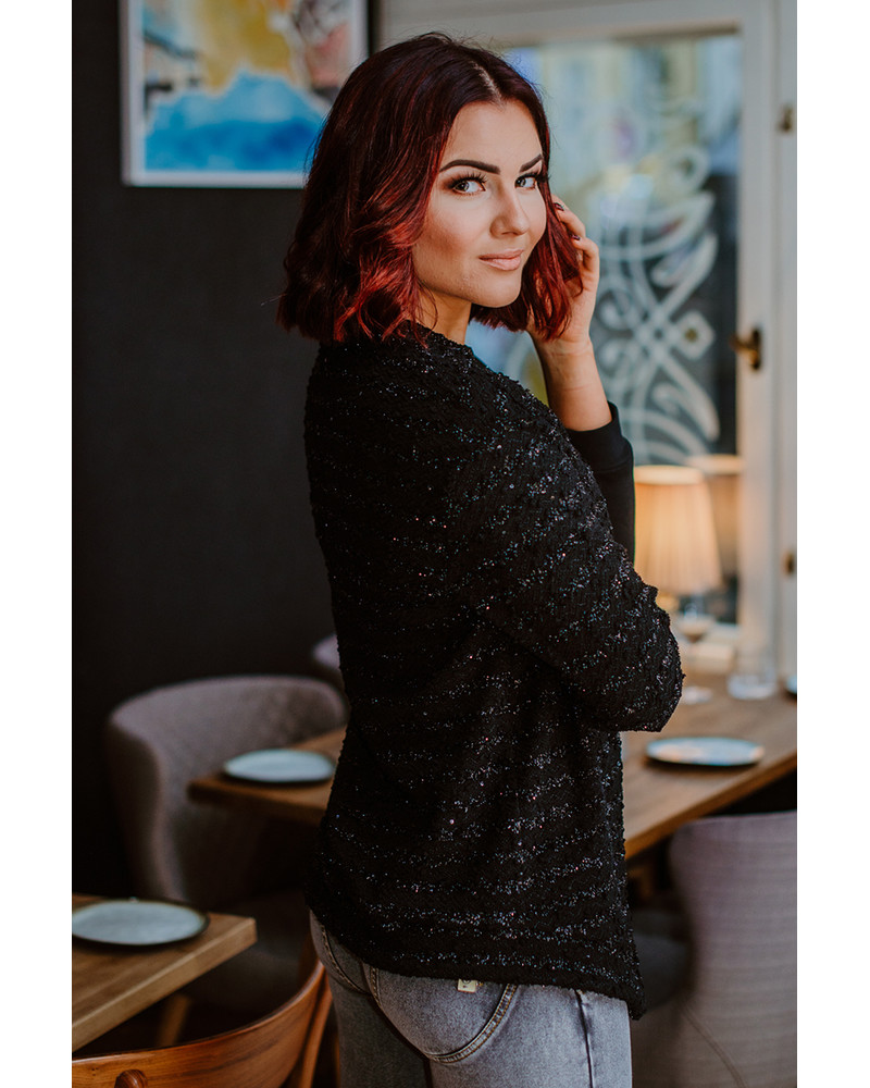 SHINY DIAGONAL SWEATER BLACK