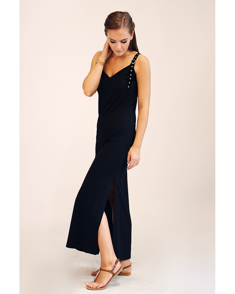 BUCKLE MAXI SLIT DRESS BLACK