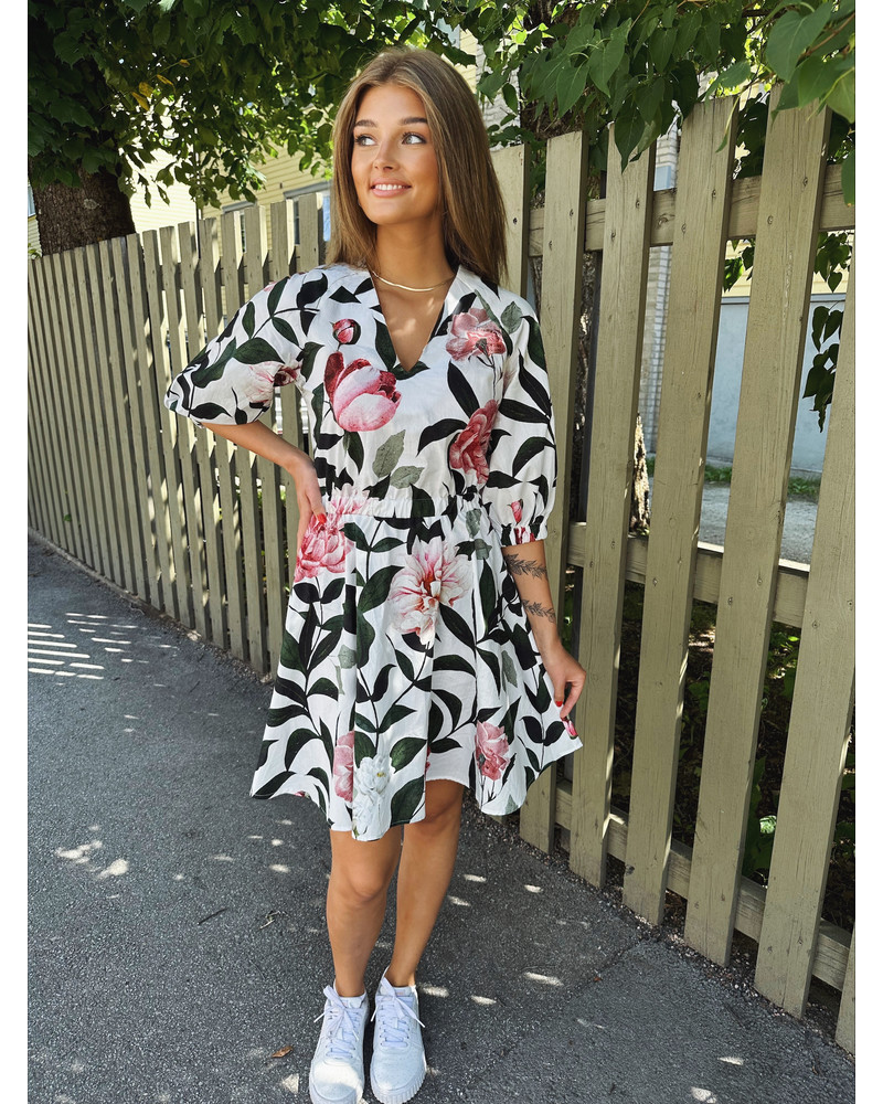 PUFF CIRCLE PINK PEONY DRESS WHITE