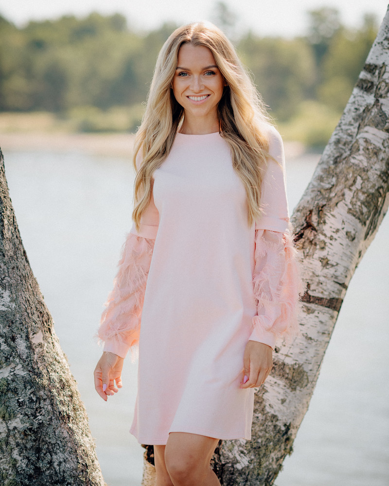 FRINGE SLEEVE DRESS PEACHY