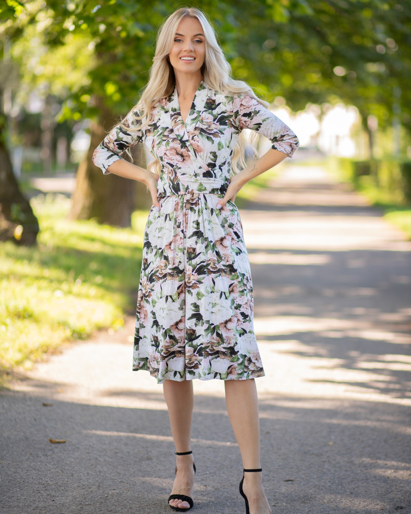 PASTEL PEONY ELEGANT MIDI DRESS