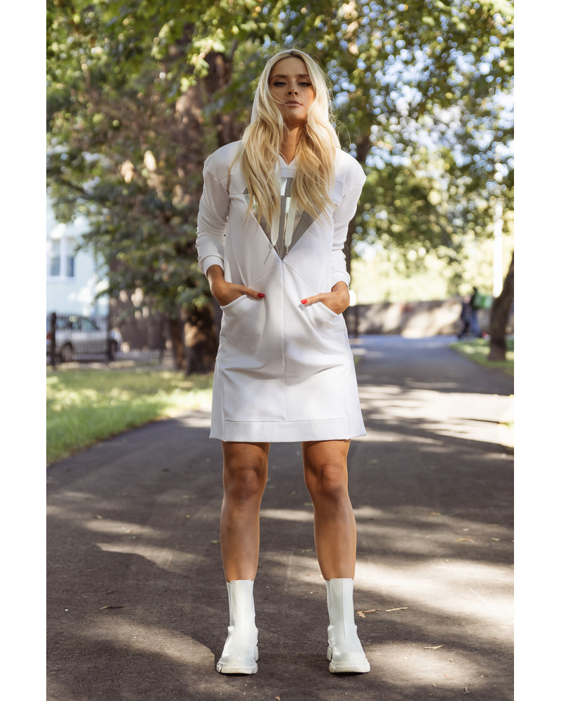 DIAMOND HOODED SWEATER DRESS WHITE