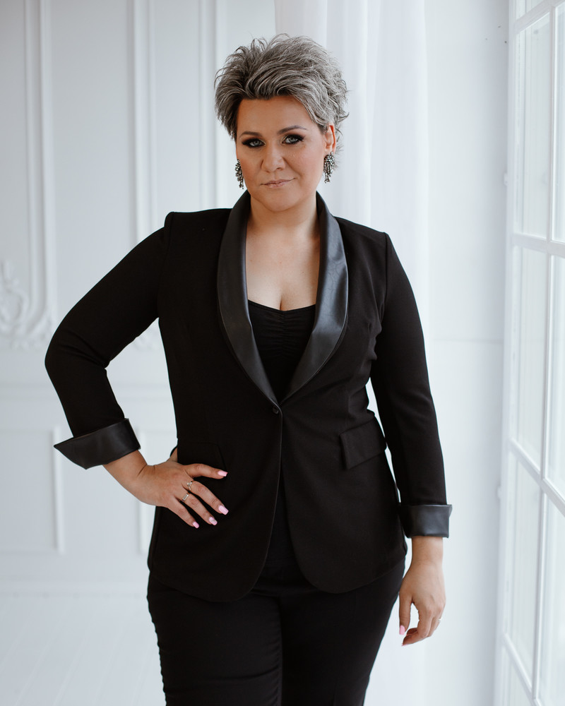 ELEGANT JACKET BLACK LEATHER DETAIL