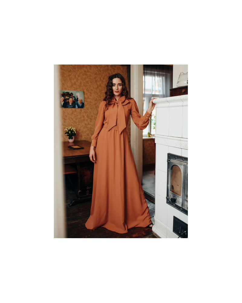 BIG BOW MAXI DRESS CAMEL