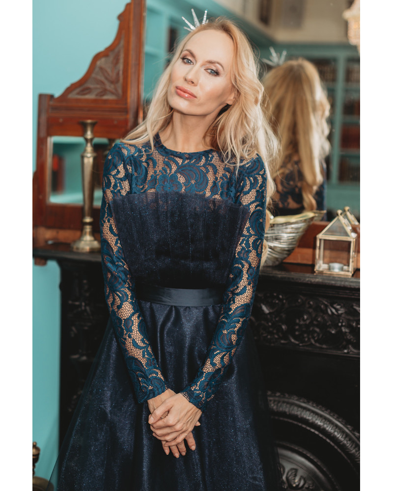 BLUE TULLE MAXI DRESS