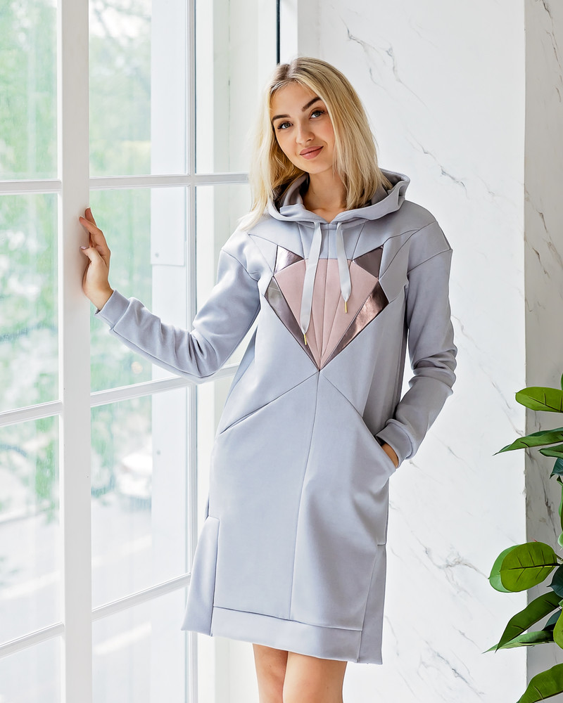 FOX HOODED SWEATER DRESS SUEDE GREY