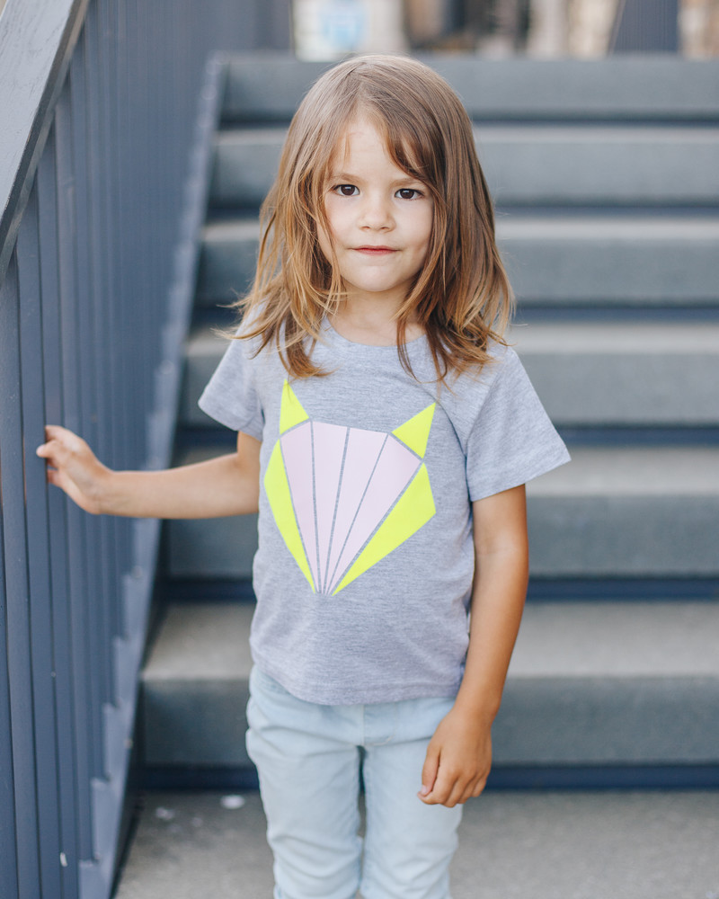 NEON FOX KIDS T-SHIRT LIGHT GREY