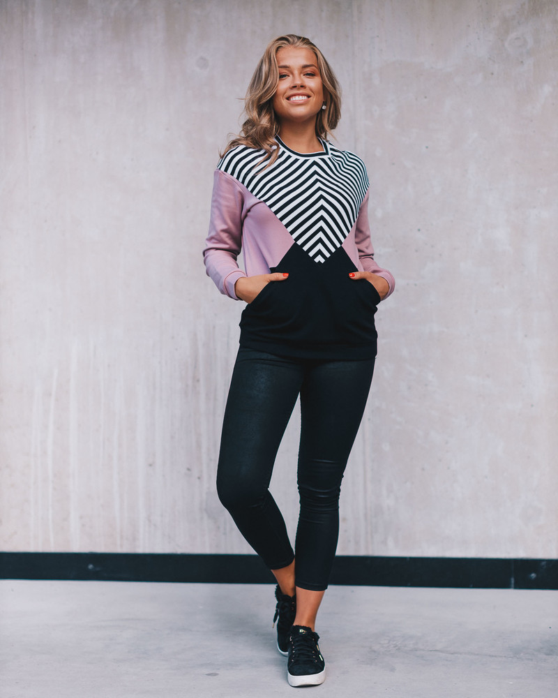 TRIANGLE STRIPE POCKET SWEATSHIRT PINK BLACK