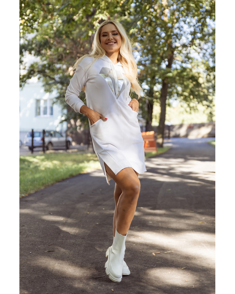 DIAMOND HOODED SWEATER DRESS WHITE