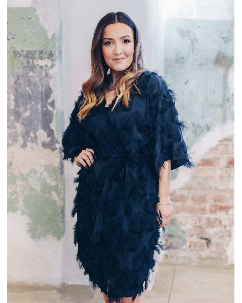 KIMONO FRINGE DRESS NAVY BLUE