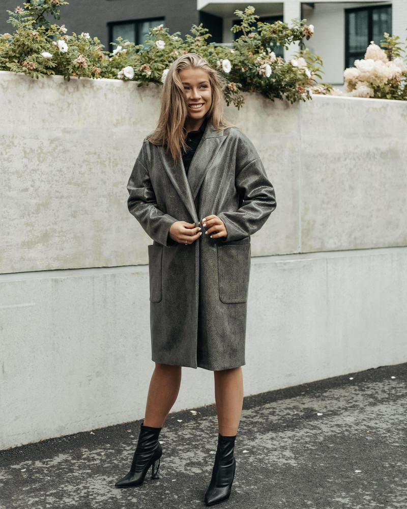 SNAKE LEATHER COAT DARK GREEN