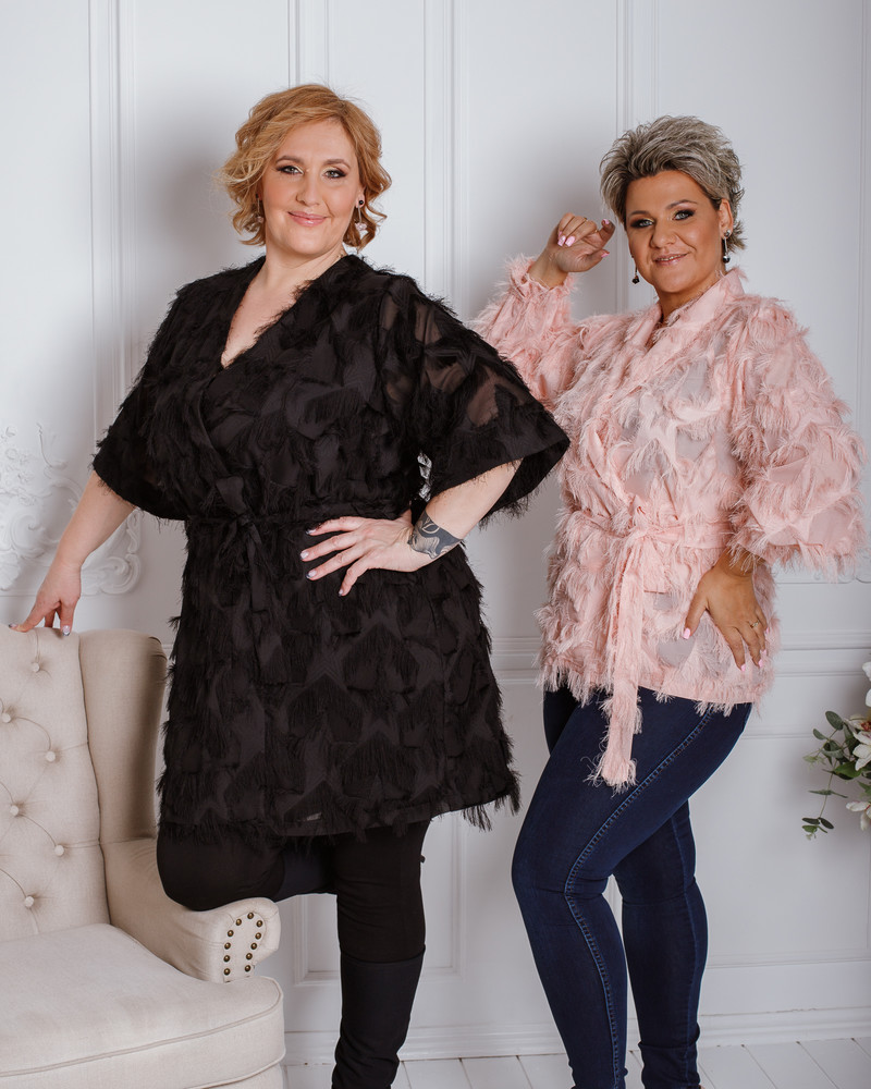KIMONO FRINGE PLUS DRESS BLACK