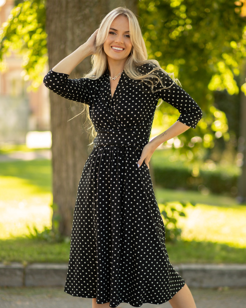 ELEGANT POLKA DOT DRESS BLACK