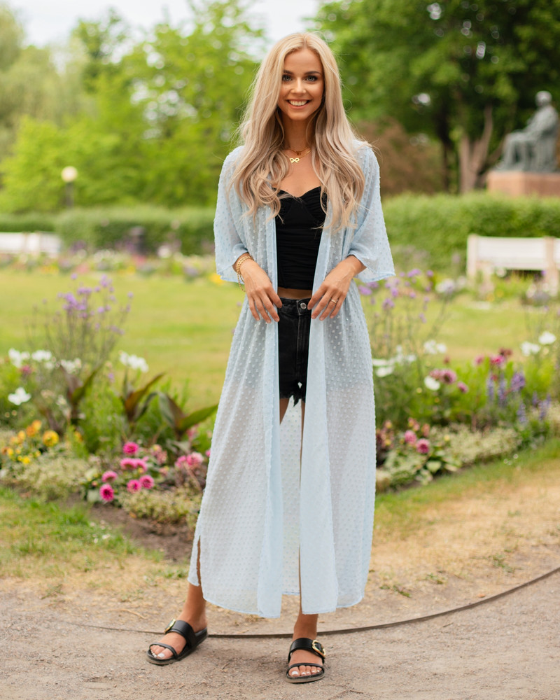 SILVER SHINY FLYAWAY KIMONO LIGHT BLUE