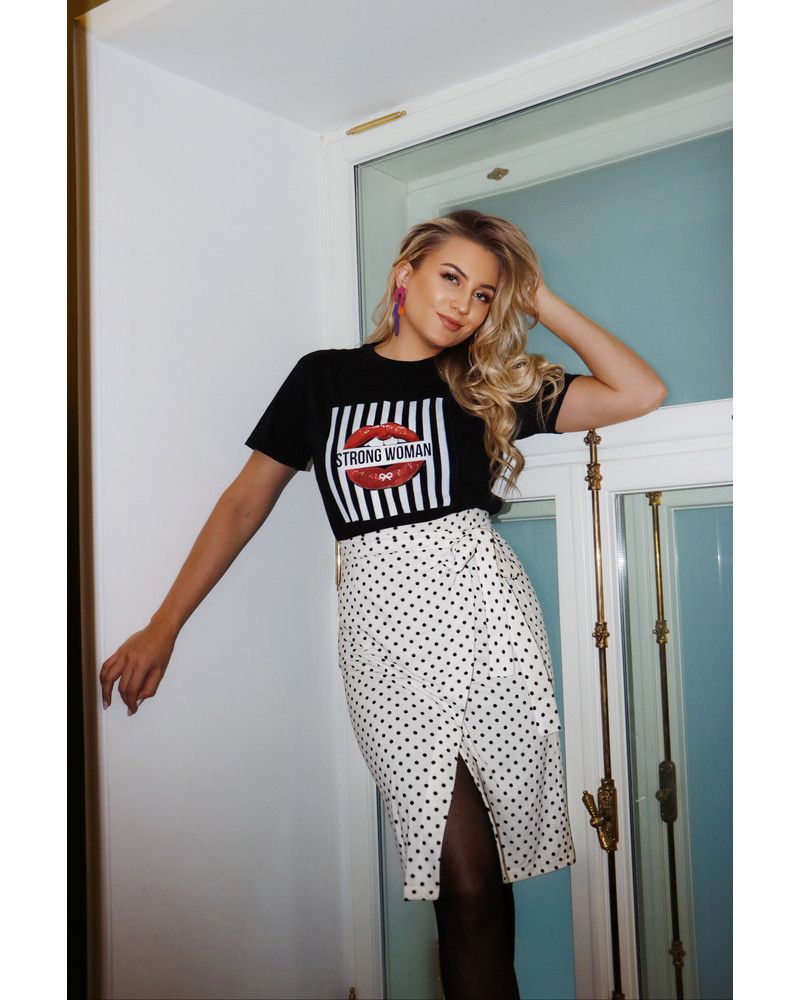 BODYCON WRAP POLKA DOT SKIRT WHITE