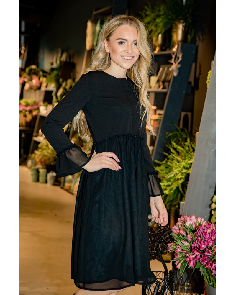FLARE CHIFFON DRESS BLACK