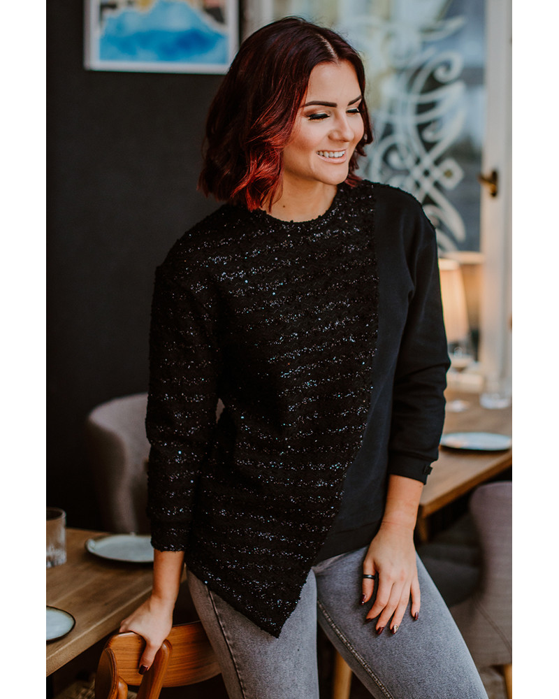 SHINY DIAGONAL SWEATER BLACK
