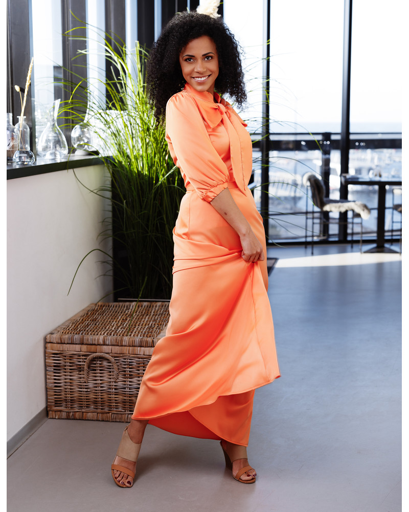 BIG BOW SILKY BLOUSE ORANGE