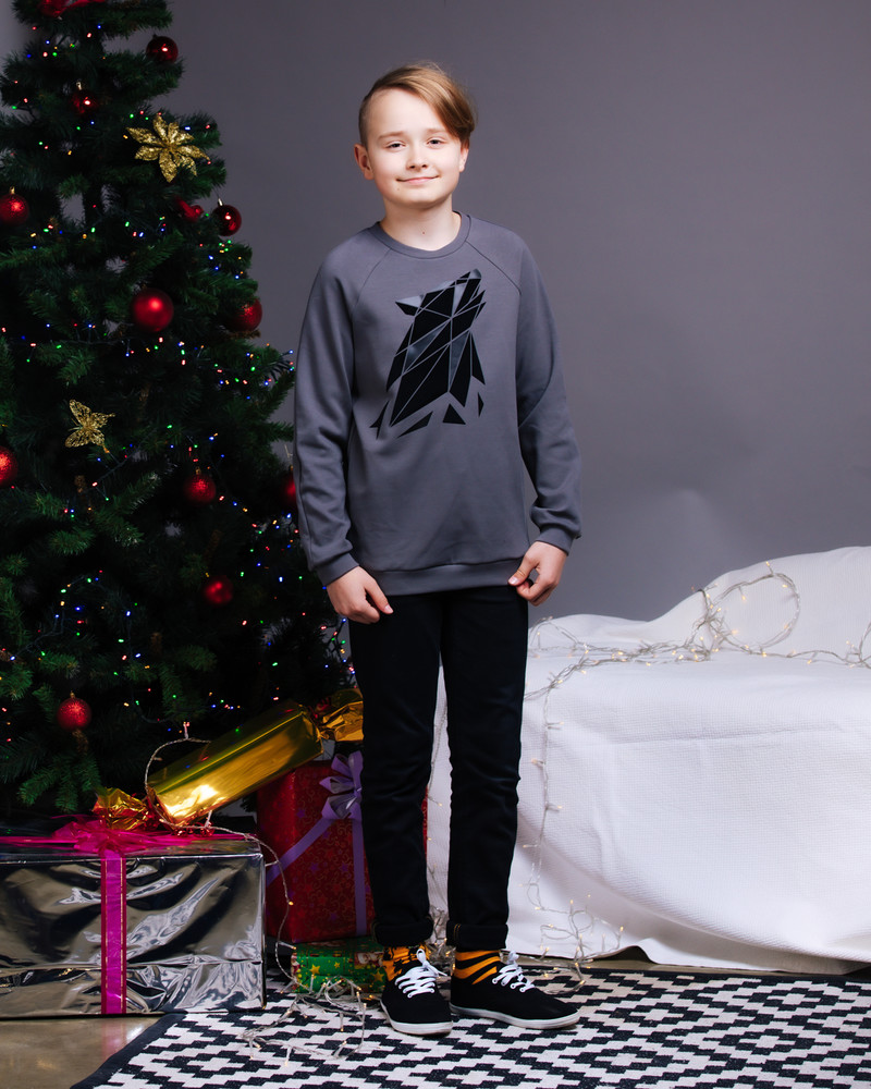 ABSTRACT WOLF KIDS SWEATSHIRT DARK GREY
