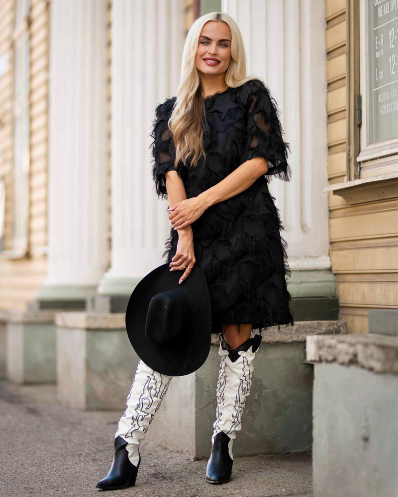 FRINGE DRESS BLACK