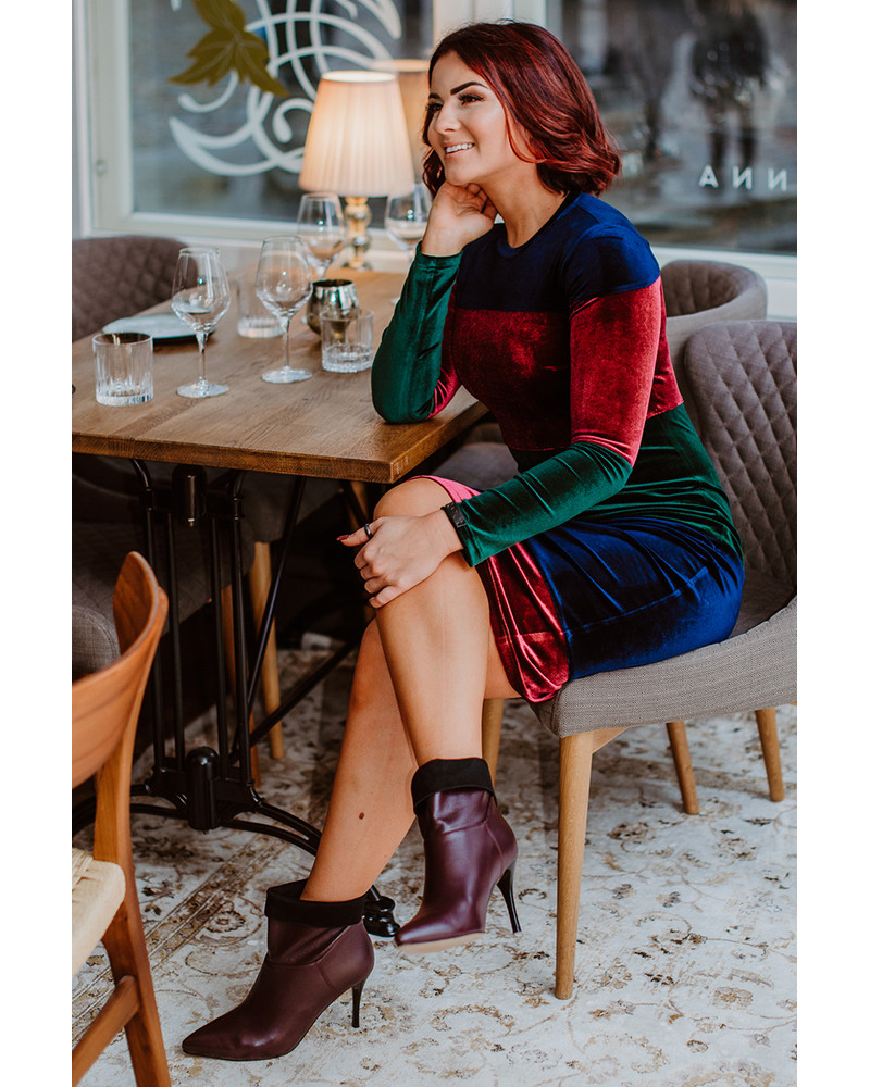 BLOCKS DRESS  VELVET BLUE PURPLE GREEN