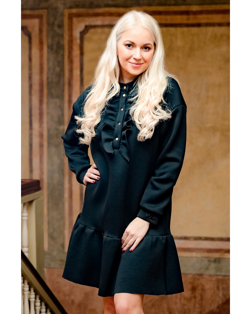 BLACK FRILL RIVETED DRESS