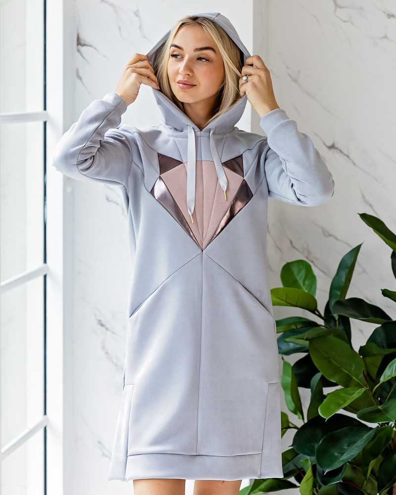 FOX HOODED SWEATER DRESS SUEDE GREY