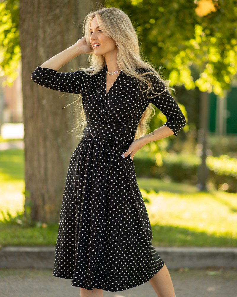 ELEGANT POLKA DOT DRESS BLACK