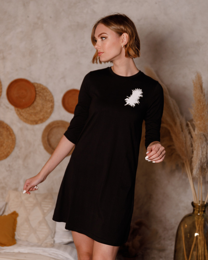 3/4 SLEEVES ANGEL PRINT DRESS BLACK