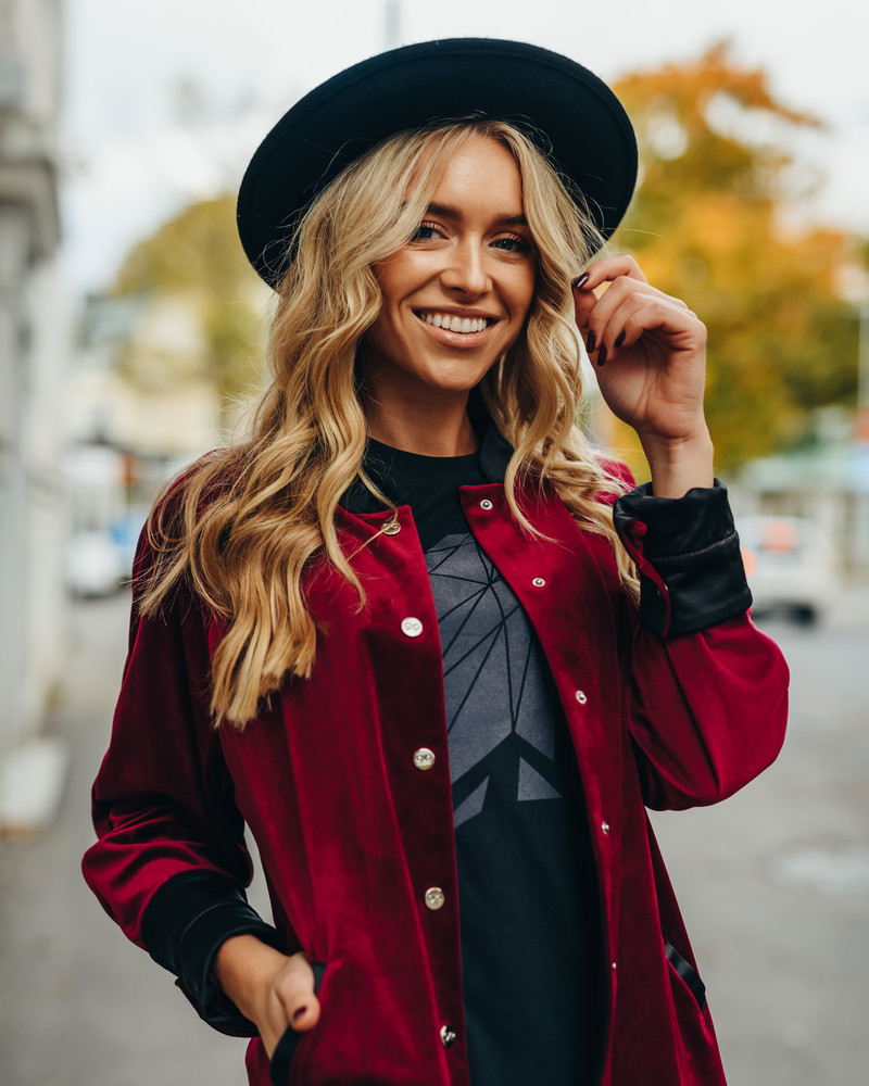UNISEX BORDEAUX VELVET BOMBER JACKET