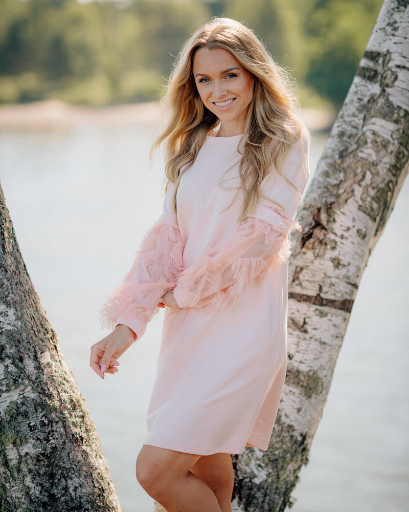 FRINGE SLEEVE DRESS PEACHY