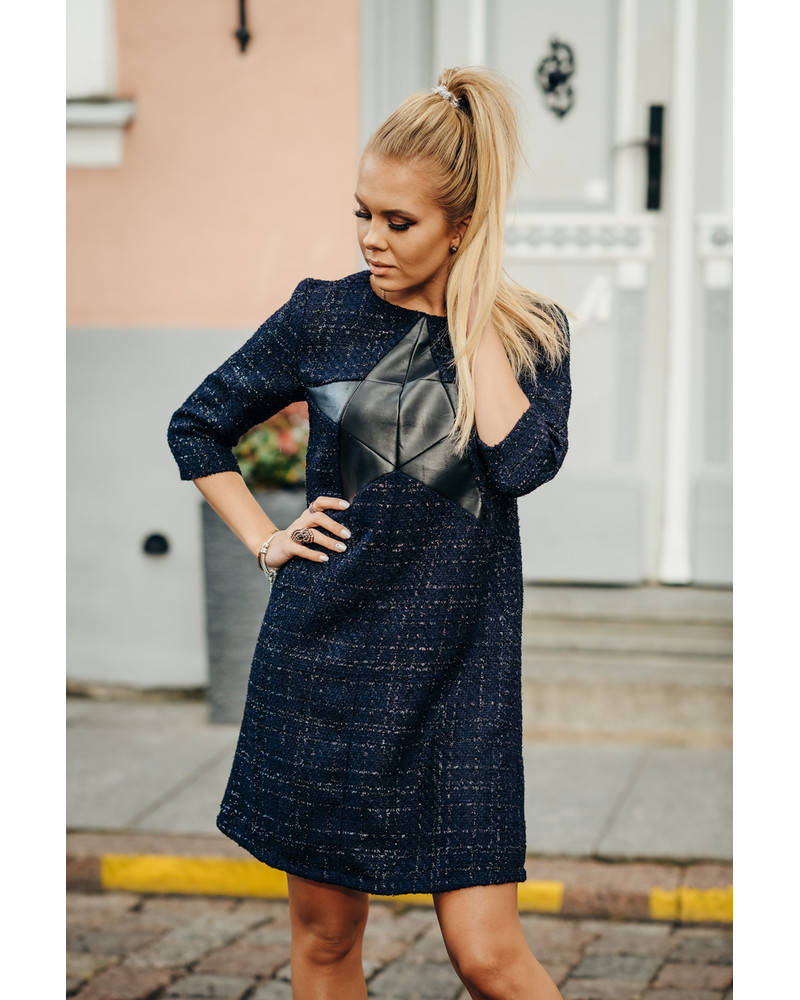 SHINY NAVY LEATHER STAR DRESS