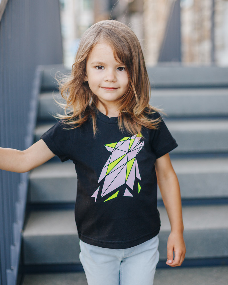COLOR ABSTRACT WOLF KIDS T-SHIRT BLACK