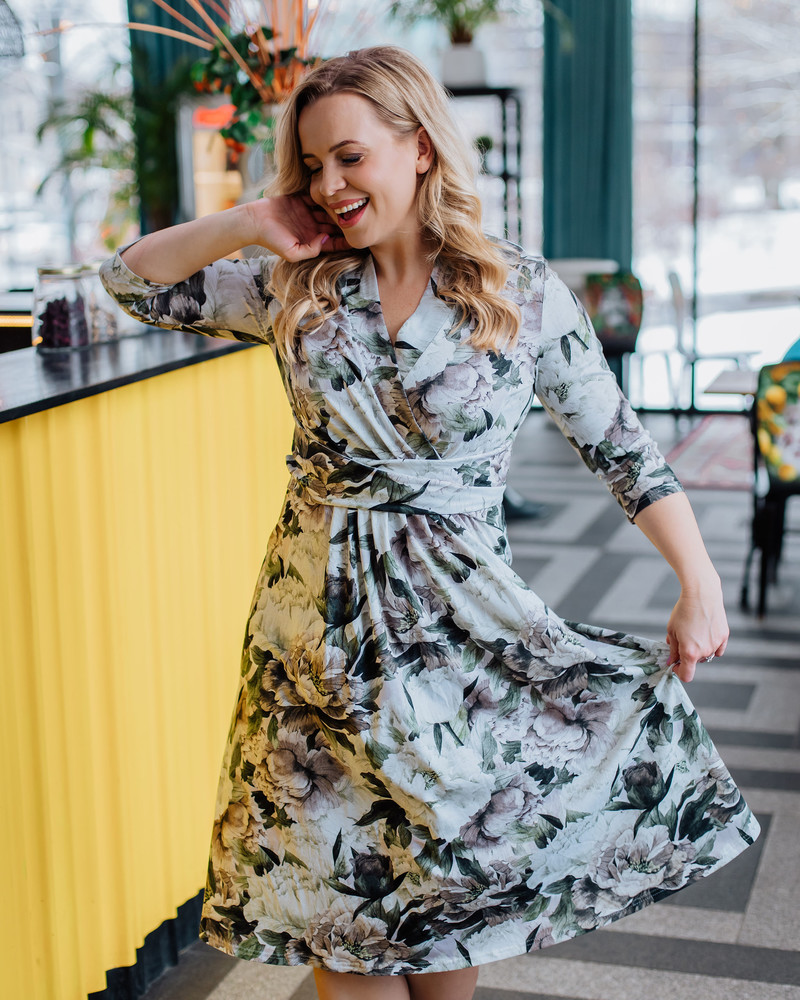 PASTEL PEONY ELEGANT MIDI DRESS