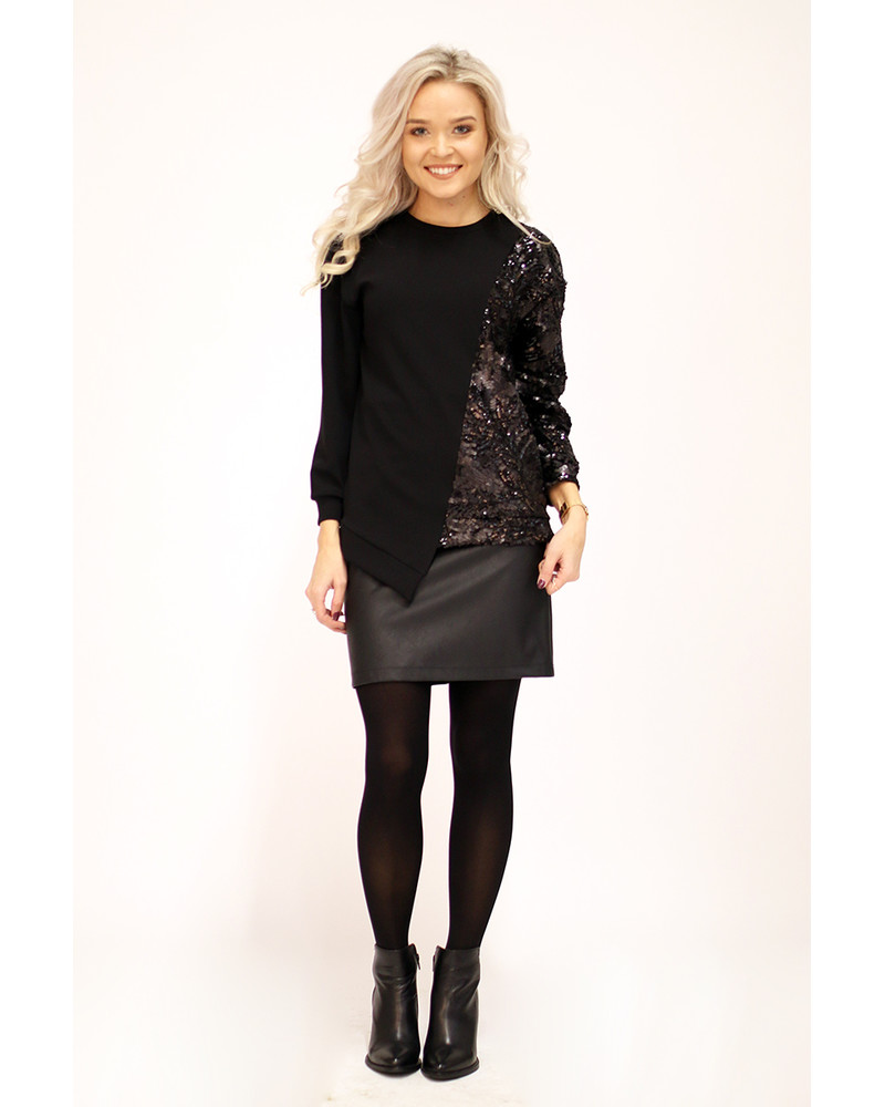 BLACK COOL CUT SEQUIN SWEATER