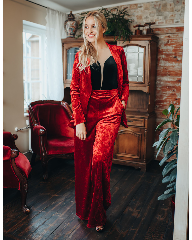 WIDE PANTS PATCHY VELVET RED