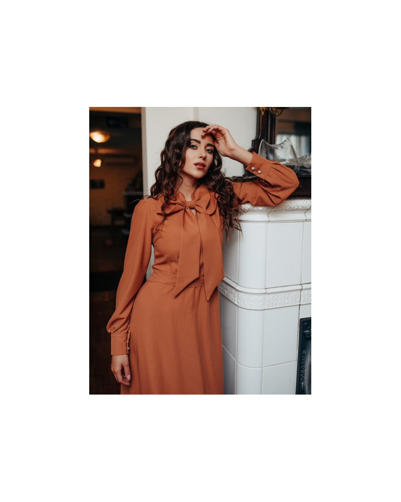 BIG BOW MAXI DRESS CAMEL