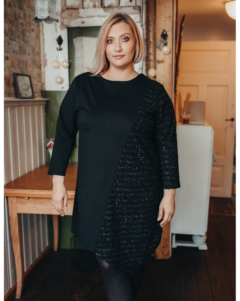 BLACK SHINY DIAGONAL DRESS