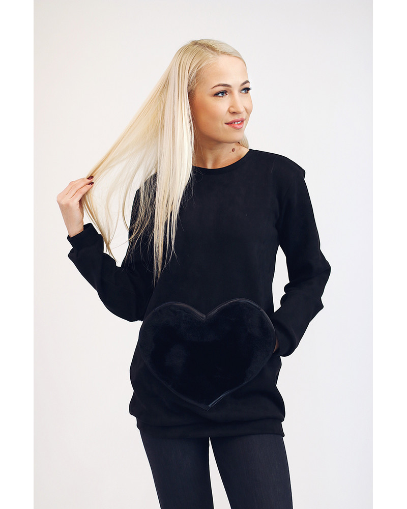 FUR HEART POCKET SWEATER