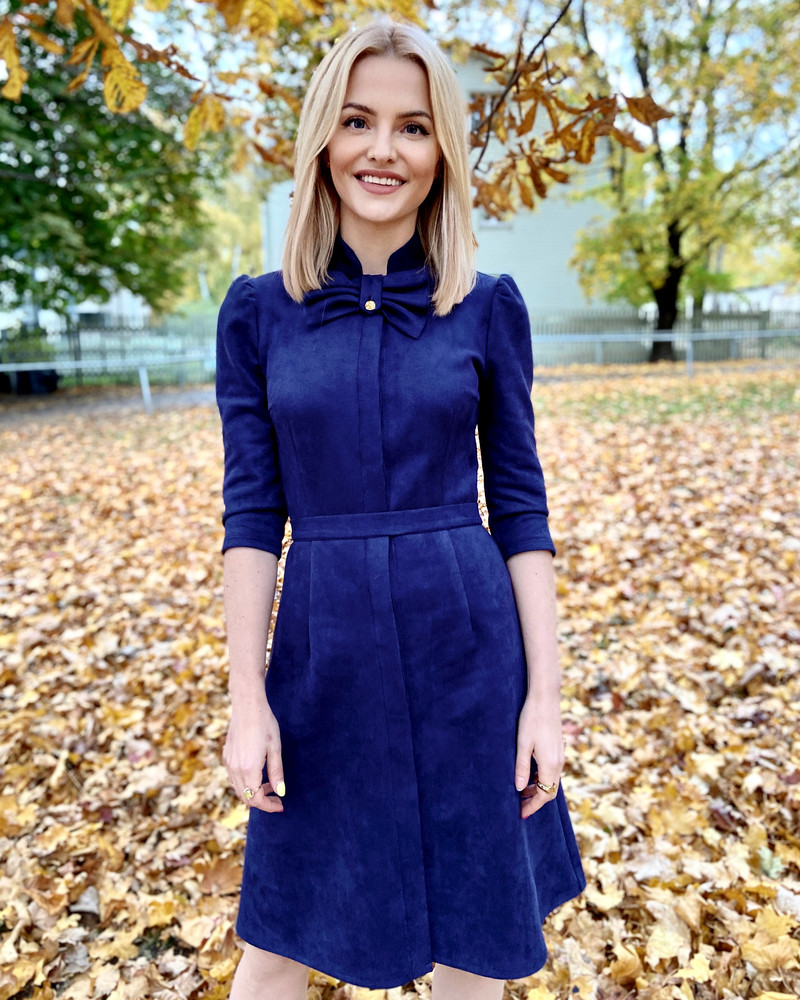 BOW SUEDE DRESS NAVY