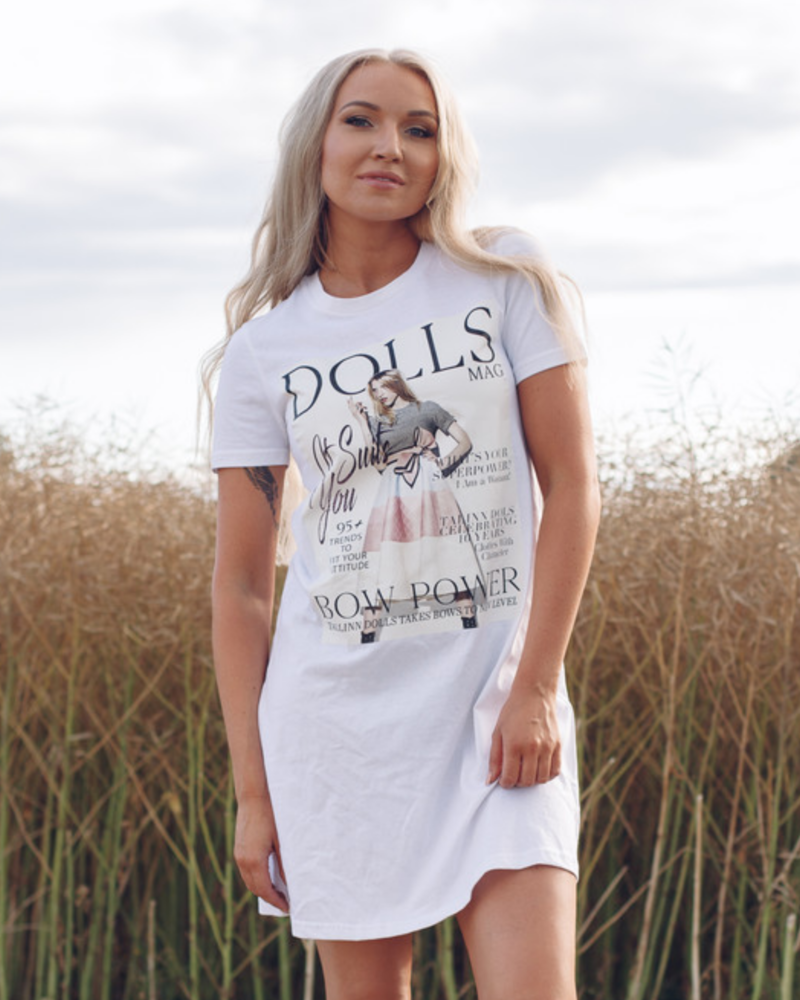 DOLLS MAGAZINE PRINT DRESS WHITE