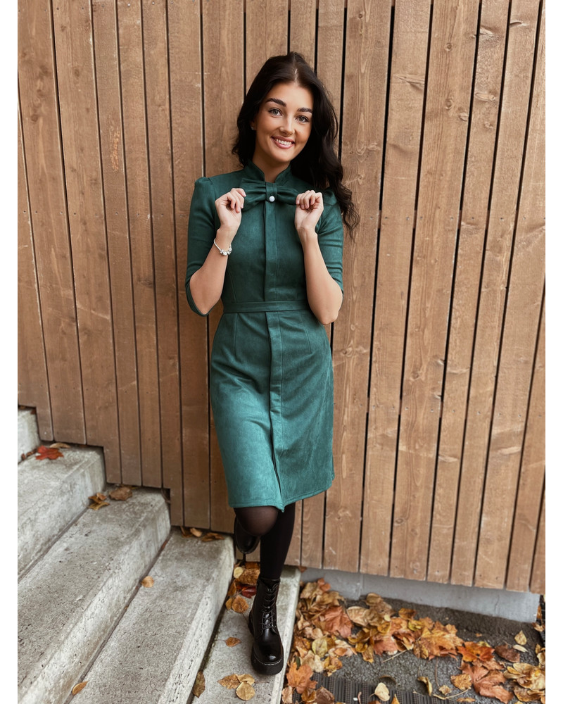 BOW SUEDE DRESS GREEN