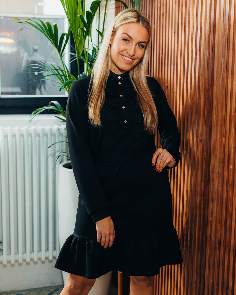 BLACK FRILL RIVETED DRESS