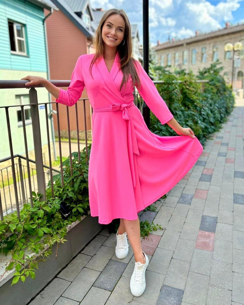 MOON MIDI DRESS NEON PINK