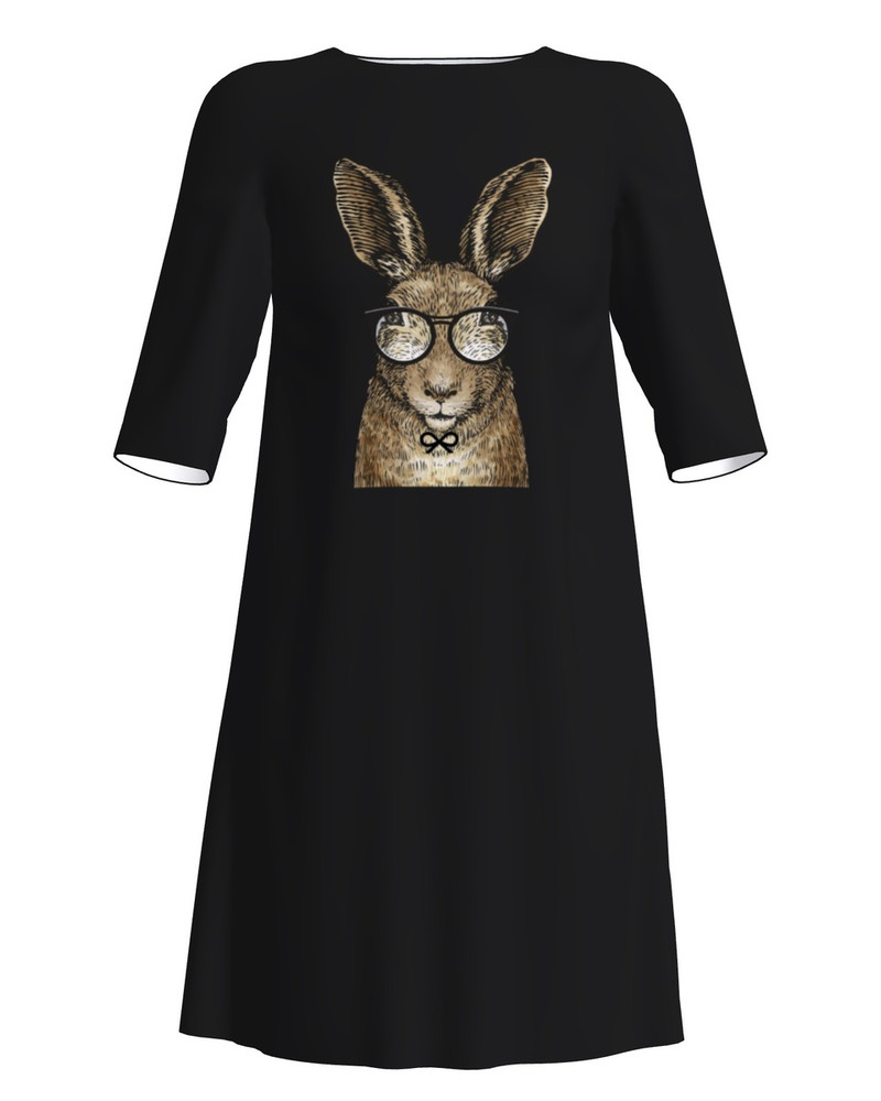SMART RABBIT PRINT DRESS BLACK