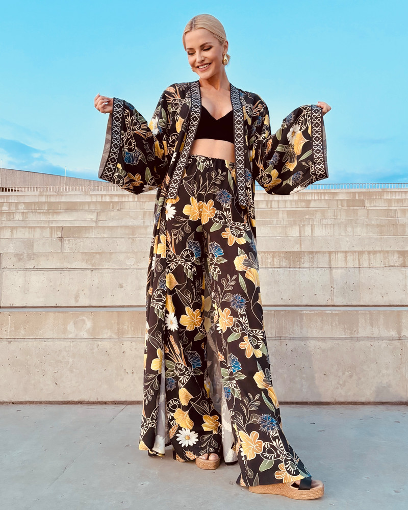 CORNFLOWER BOHO WIDE TROUSERS BLACK