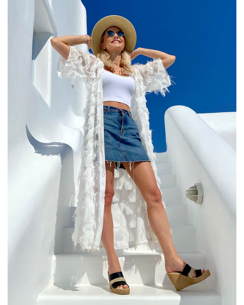 FRINGE FLYAWAY KIMONO WHITE