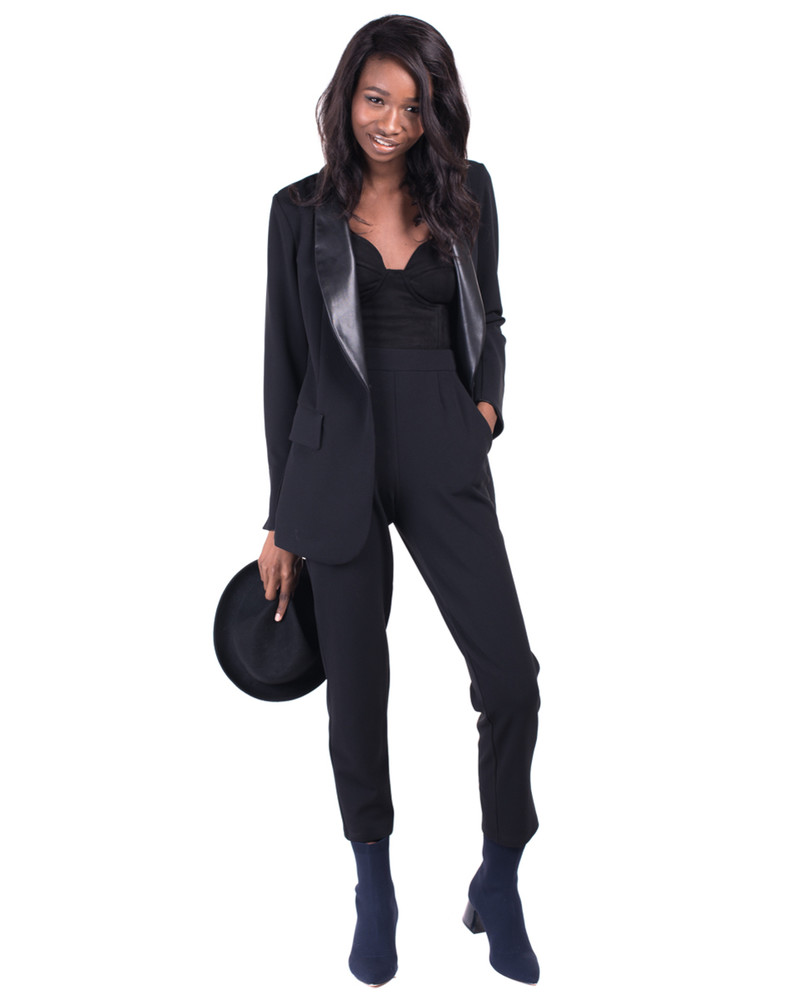 ELEGANT JACKET LEATHER DETAIL BLACK